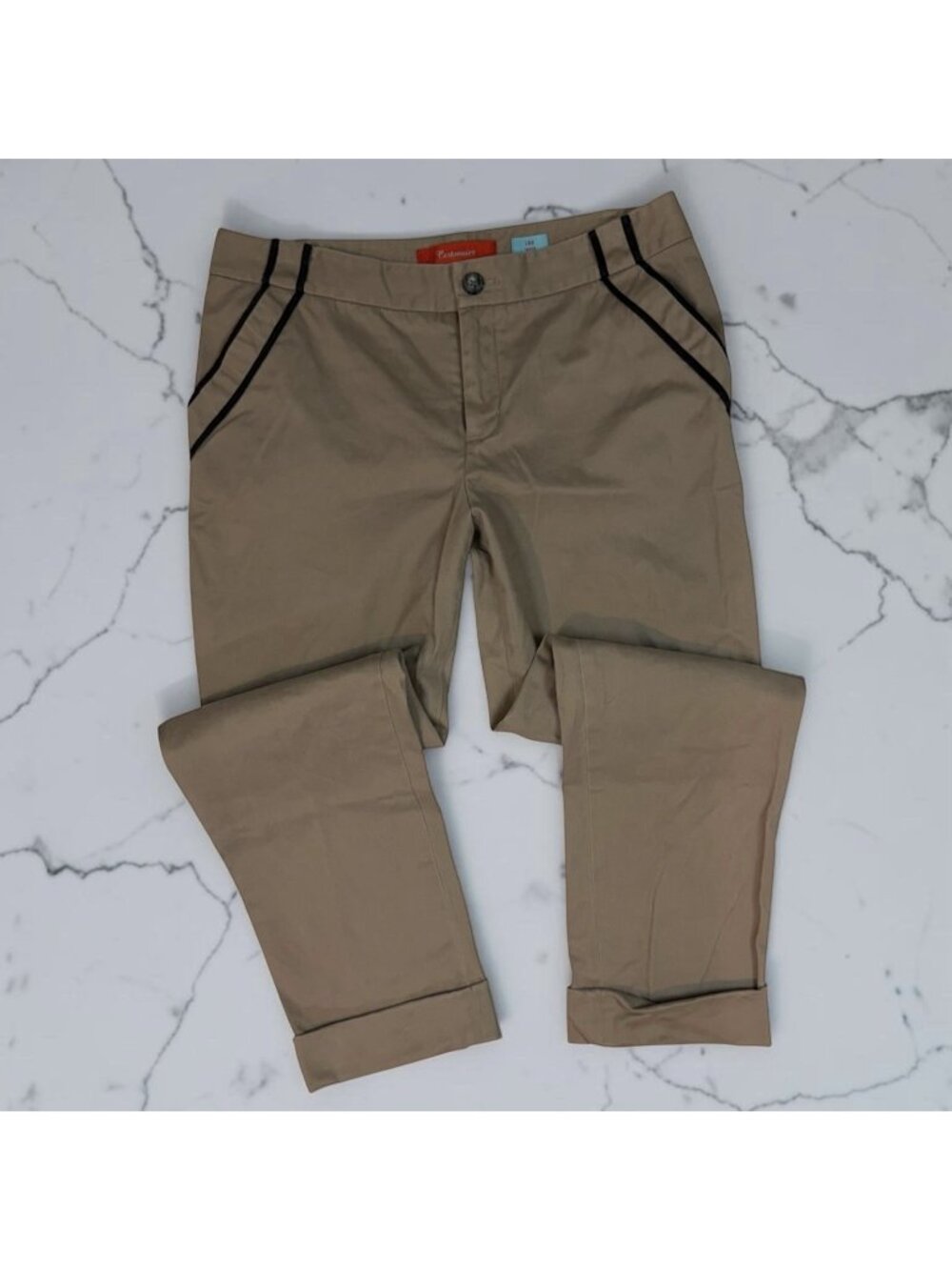 Cartonnier Lou Taper Pants Size 8 Chino Khaki Brushed Twill Cuffed Ankle Crop